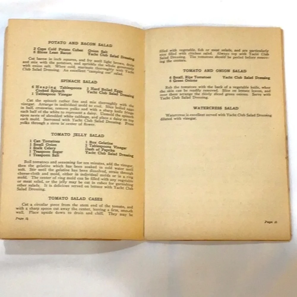 1916 Yacht Club salad recipe booklet Second Edition